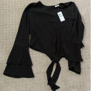 Bell Sleeve Tie Bottom Front Crop Top